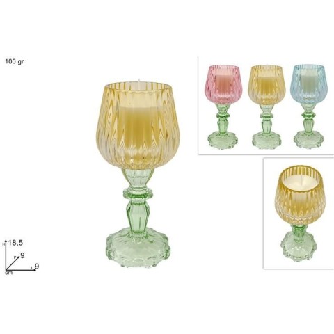 CALICE IN VETRO 18.5CM C CANDELA 100GR 3COL